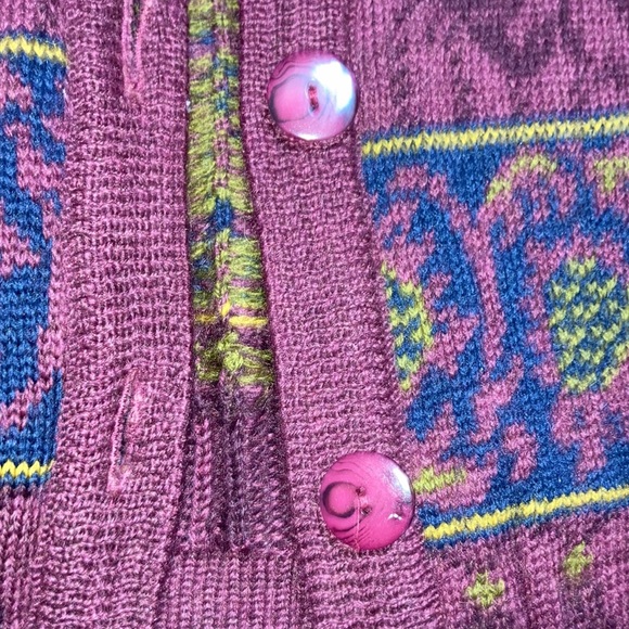 Vintage Past times 100% Wool Burgundy Cardigan Sweater Size XL - Picture 7 of 13